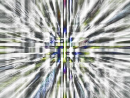 Smudgy surreal abstract of wormhole with radial blur seen from starship accelerating at warp speed 18