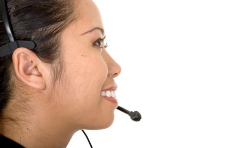 asian customer service woman over a white background