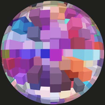 Office world: Abstract of parti-colored skyscrapers inside a sphere, isolated on black