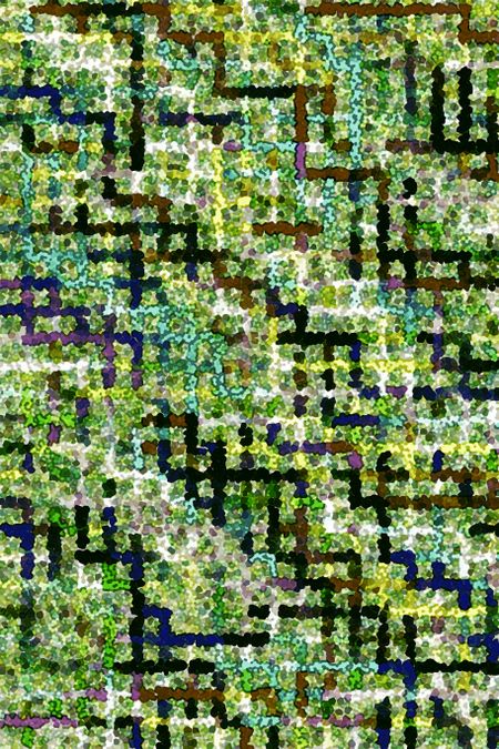 Abstract illustration of pointillist grid with predominance of green and black