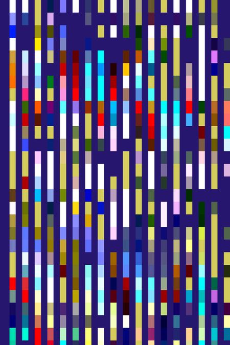 Geometric abstract of multicolored segmental stripes on dark blue for themes of parallelism, repetition, and order