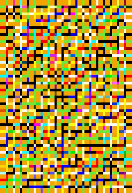 Geometric multicolored grid on orange background that illustrates structure, organization, and interrelationships