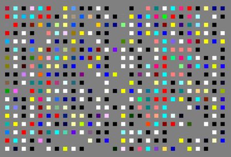 Multicolored geometric assortment of small squares on medium gray, with random gaps, like a secret code, for decoration and background