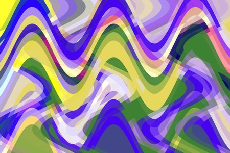 Buoyant multicolored abstract of overlapping sine waves reminiscent of roller coasters, for outdoor and aquatic themes and motifs of constant change