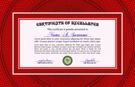 Red certificate or diploma template. Modern design