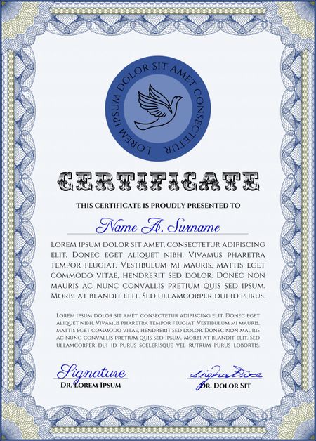 Vertical certificate or diploma template, complex design.