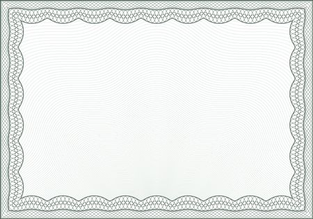 Green horizontal certificate or diploma template, isolated, complex design. Ready to use. Stock style border. With background.
