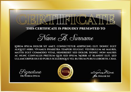 Gold frame black certificate template.