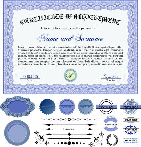 Blue certificate or diploma template with additional elementes.