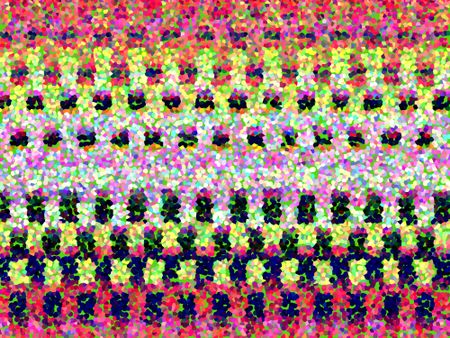 Pointillist varicolored abstract composed of dot clusters in rows on green background to illustrate themes of patterned order, horticulture, or repetition