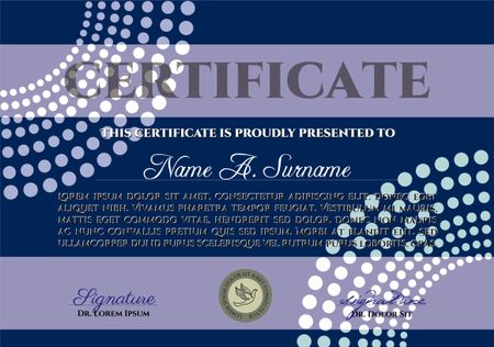 Blue certificate template. Moder design certificate template.