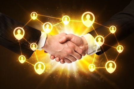 Business handshake, Social media concept