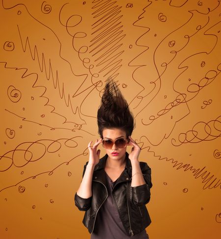 excited-young-woman-extreme-hairtsyle-hand-258758963 Excited young woman with extreme hairtsyle and hand drawn lines concept on background