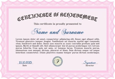 Pink horizontal certificate or diploma template 