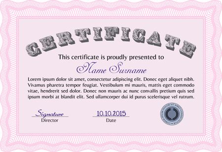Vector pink certificate background horizontal 