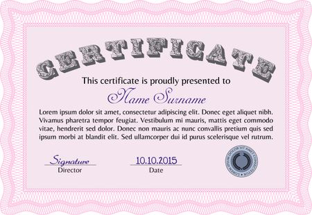 Vector pink certificate background horizontal