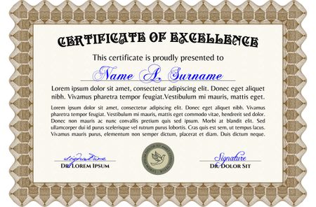 Certificate or diploma template with sample text. 