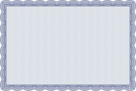 Horizontal isolated certificate or diploma template. Blue color.