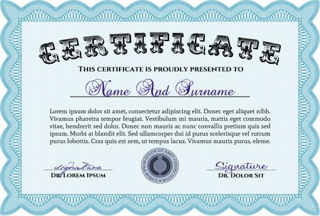 Sky blue horizontal certificate or diploma template