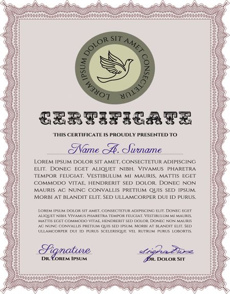 Red Vertical certificate or diploma template. Complex design.