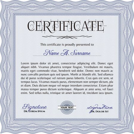 Blue certificate or diploma template.