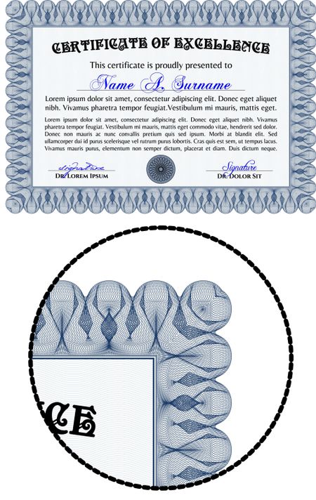 Certificate or diploma template with very complex border design.