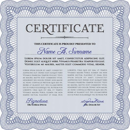 Blue certificate, diploma or voucher template.