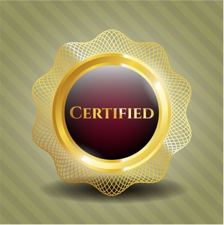 Certified gold emblem with complex golden border.