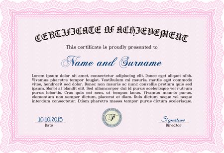 Pink horizontal certificate or diploma template.