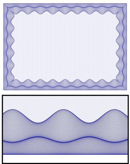 Blue certificate template with complex linear design.