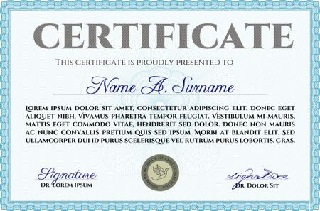 Sky blue certificate or diploma template.