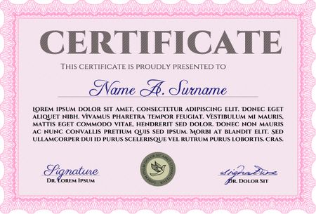 Pink horizontal certificate or diploma template.