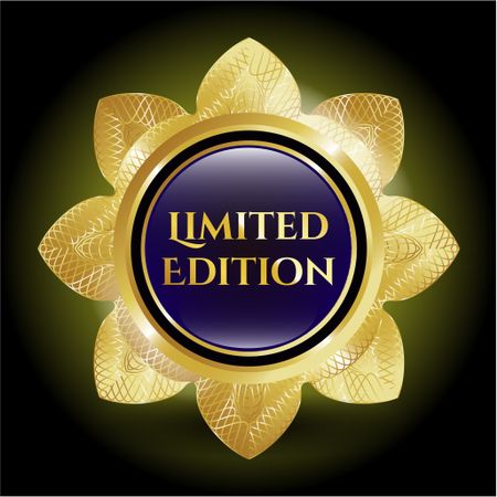 Limited edition gold emblem. Golden flower style with shiny center.