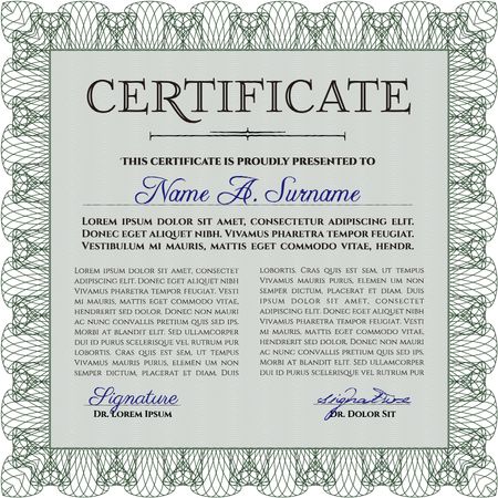 Green certificate template with sample text. Square style