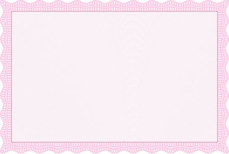 Pink horizontal certificate or diploma template. Isolated with background. Line complex design.
