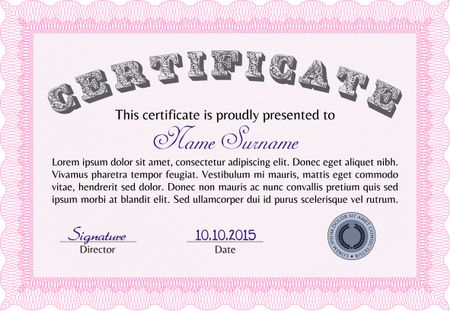 Pink certificate or diploma template