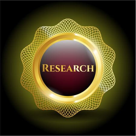 Research golden emblem. Gold badge with text research inside