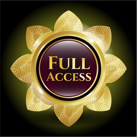 Full access golden badge. Gold flower with text inside
