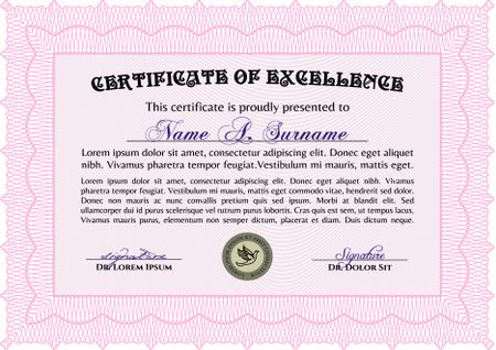 Pink certificate or diploma template. Complex design