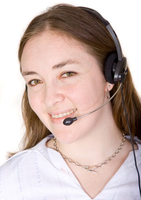 female customer services representative over a white background