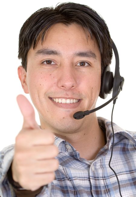 business customer services thumbs up over a white background