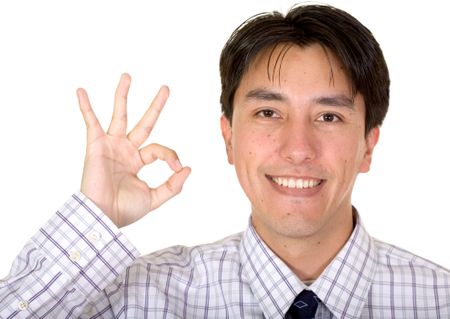 business man doing the ok sign over a white background
