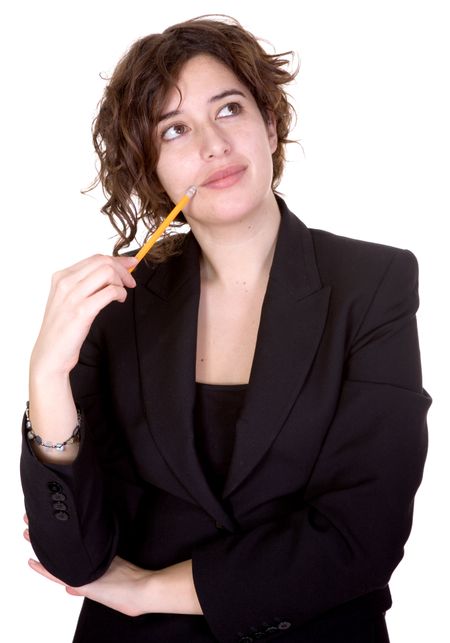 business woman thinking of ideas over a white background