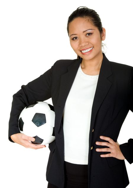 asian business woman - team player over a white background