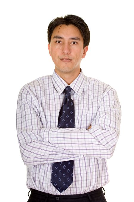 confident business man portrait with his arms crossed over a white background