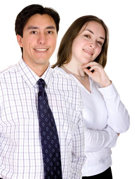 confident business partners over a white background