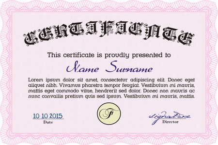 Pink certificate or diploma template