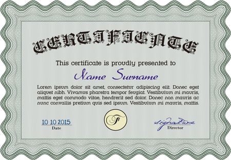Green certificate template. Horizontal, complex design