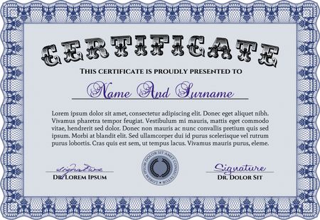 Blue horizontal certificate template