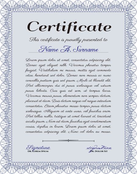 Blue vertical certificate or diploma template